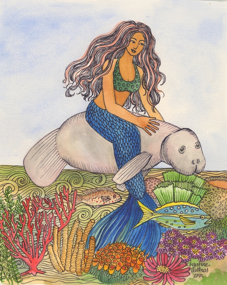 From Christine Thomas - Mermaid Riding a Manatee Artwork