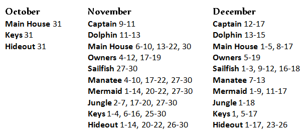 October to December dates