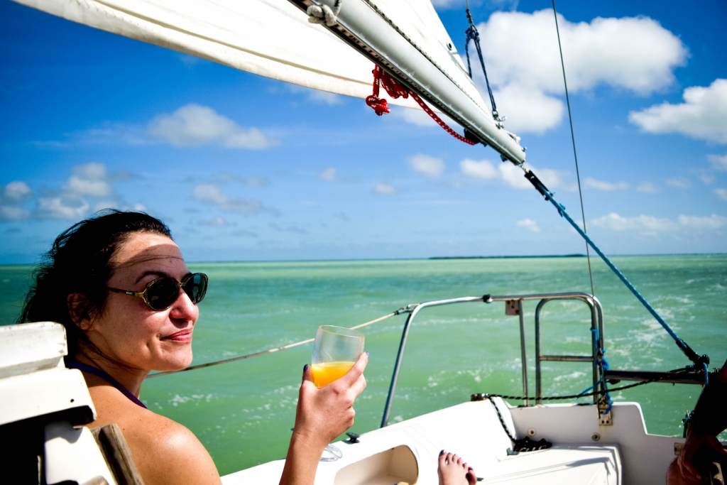 enjoying a drink while sailing in key largo